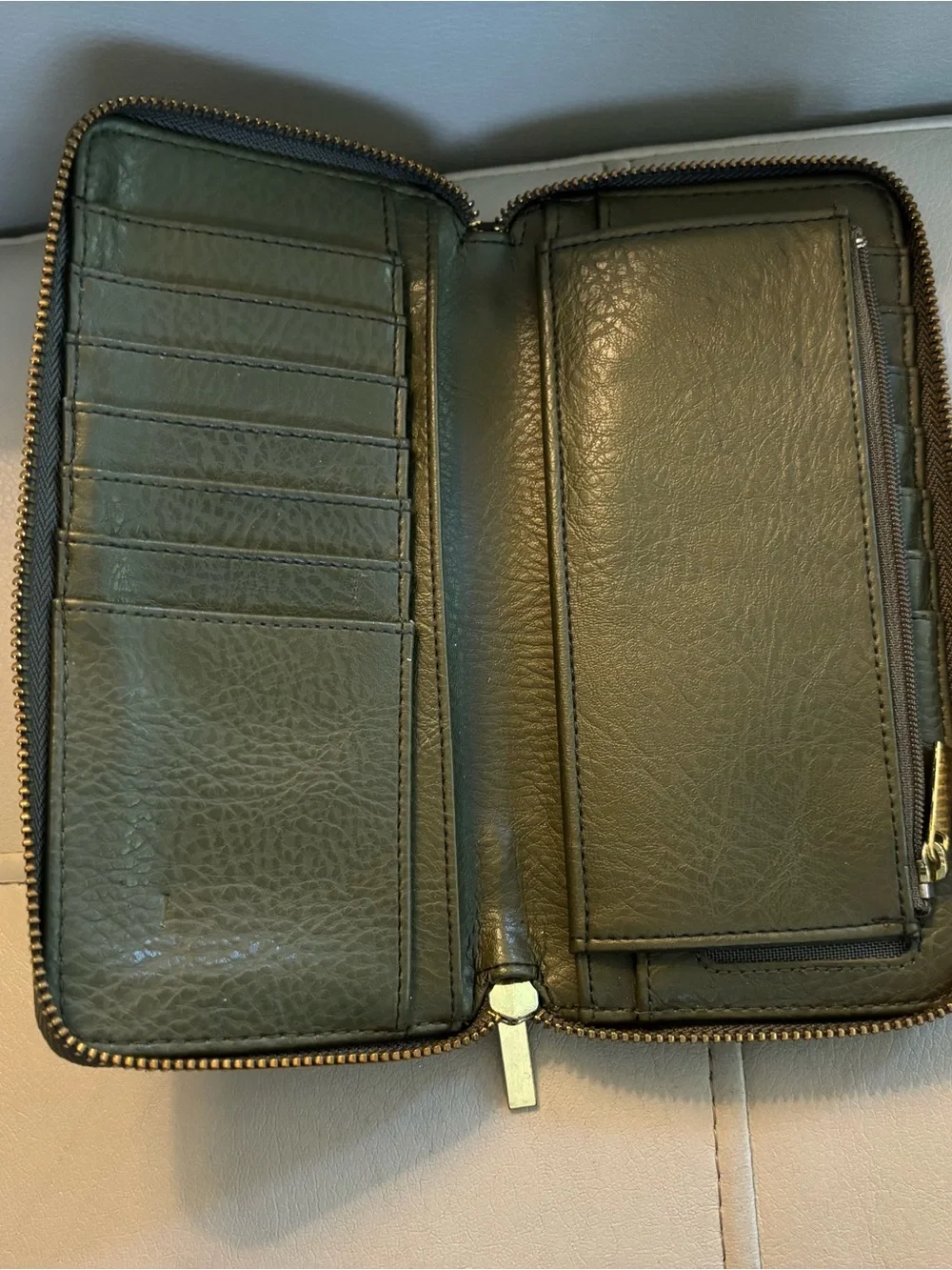 Matt & Nat Olive Green Zip Wallet with Gold Logo